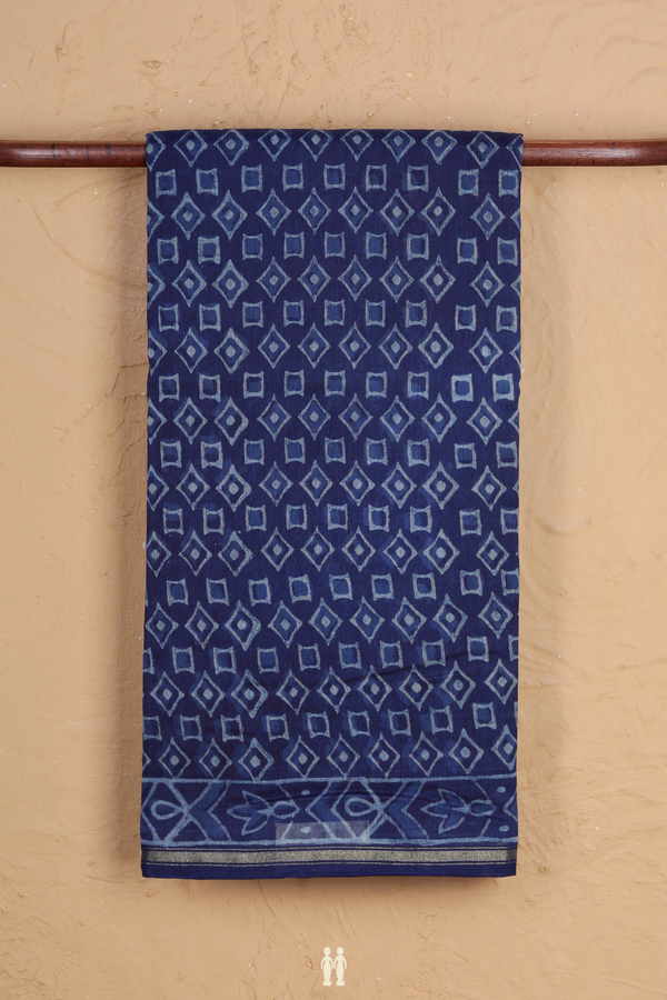 Chanderi Cotton Saree In Blue With Diamond Printed Design