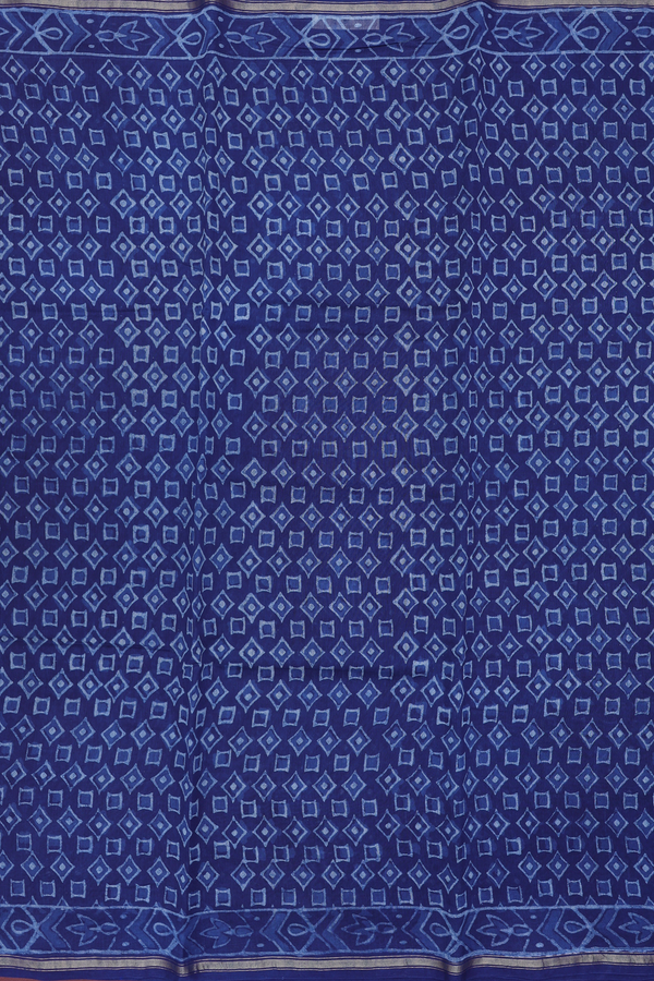 Chanderi Cotton Saree In Blue With Diamond Printed Design