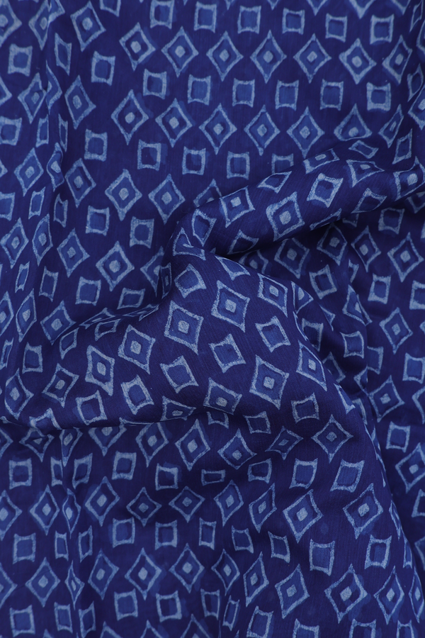 Chanderi Cotton Saree In Blue With Diamond Printed Design