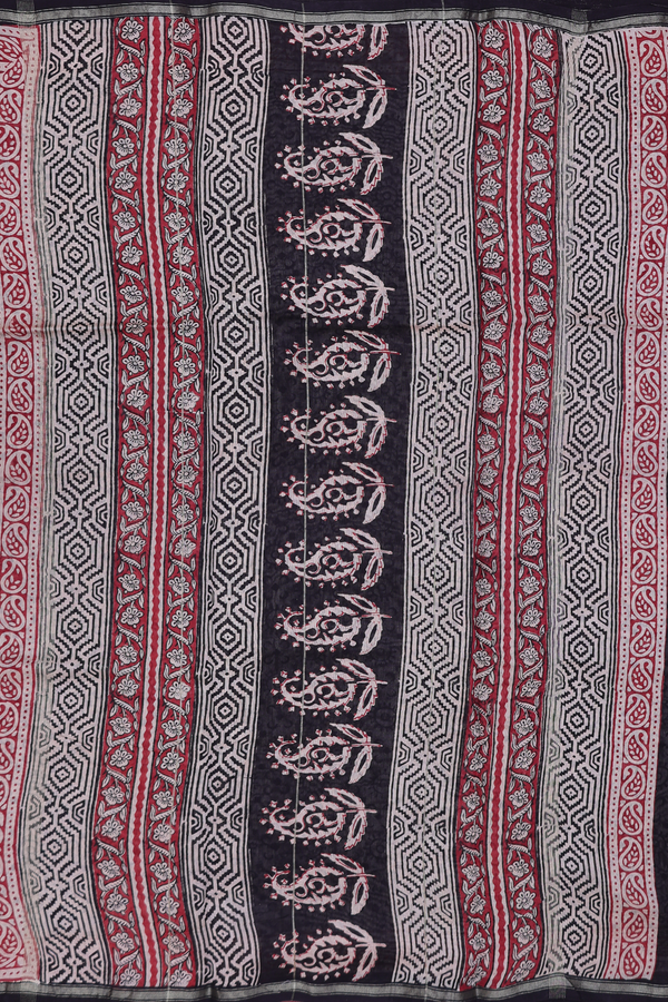 Chanderi Cotton Saree In Black With Printed Design