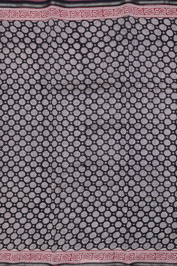 Chanderi Cotton Saree In Black With Printed Design
