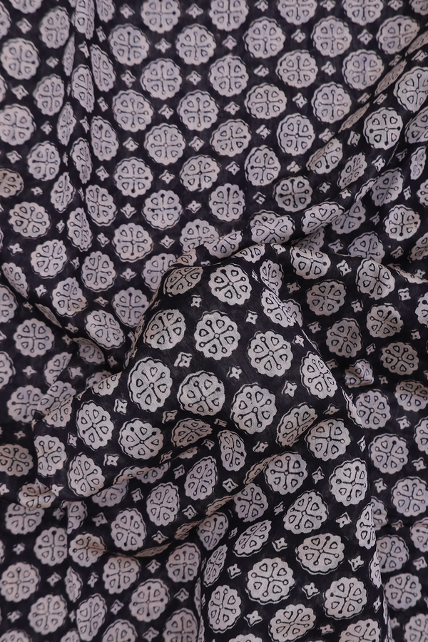Chanderi Cotton Saree In Black With Printed Design