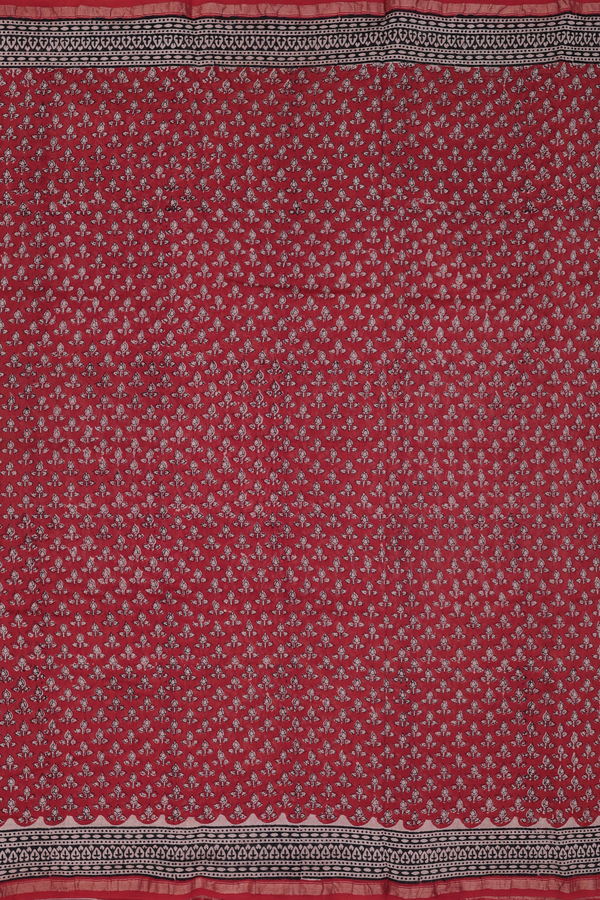 Chanderi Cotton Saree In Brick Red With Printed Design