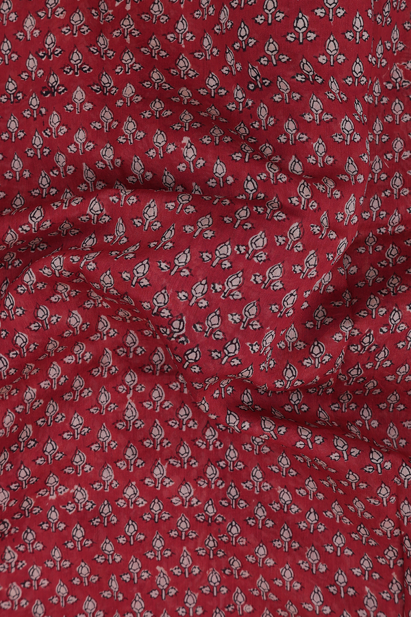 Chanderi Cotton Saree In Brick Red With Printed Design