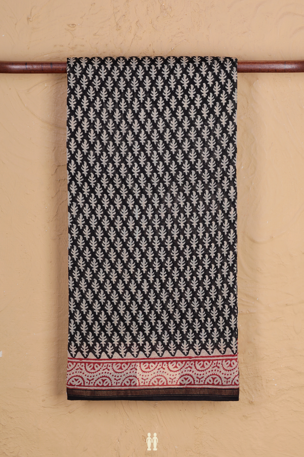 Chanderi Cotton Saree In Black With Printed Design