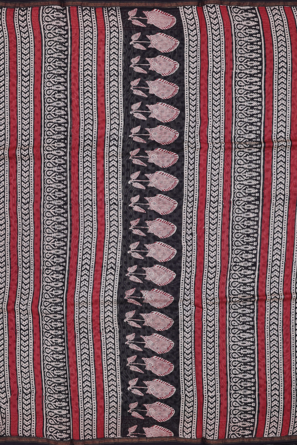 Chanderi Cotton Saree In Black With Printed Design