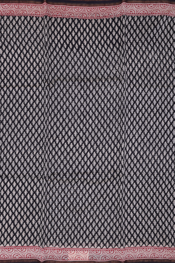 Chanderi Cotton Saree In Black With Printed Design