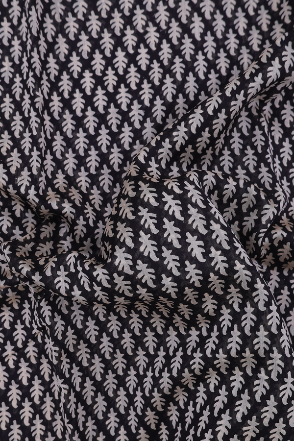 Chanderi Cotton Saree In Black With Printed Design