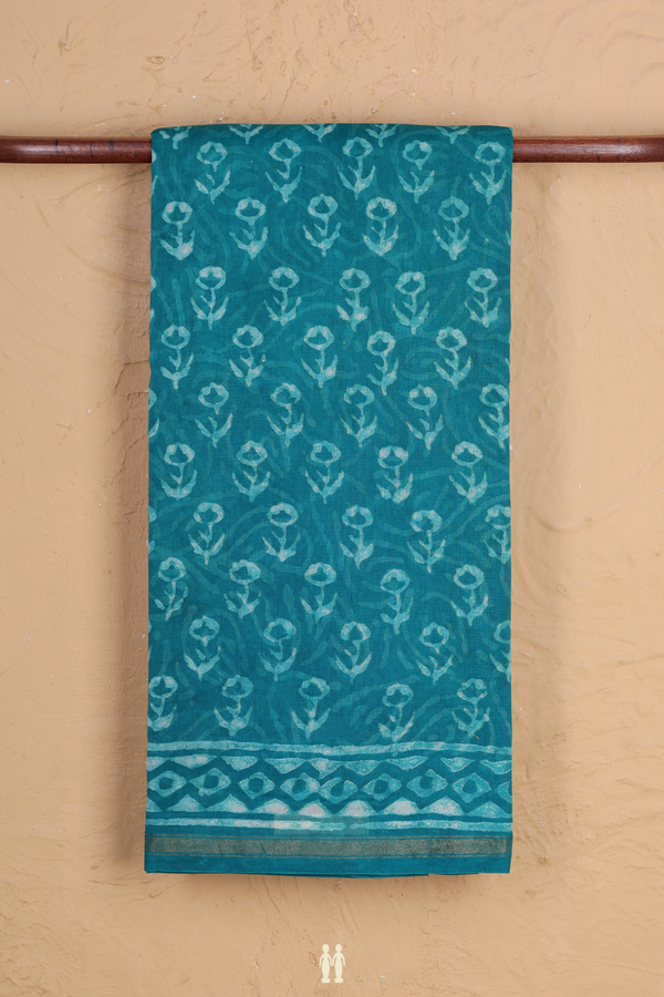 Chanderi Cotton Saree In Teal Green With Floral Buttas