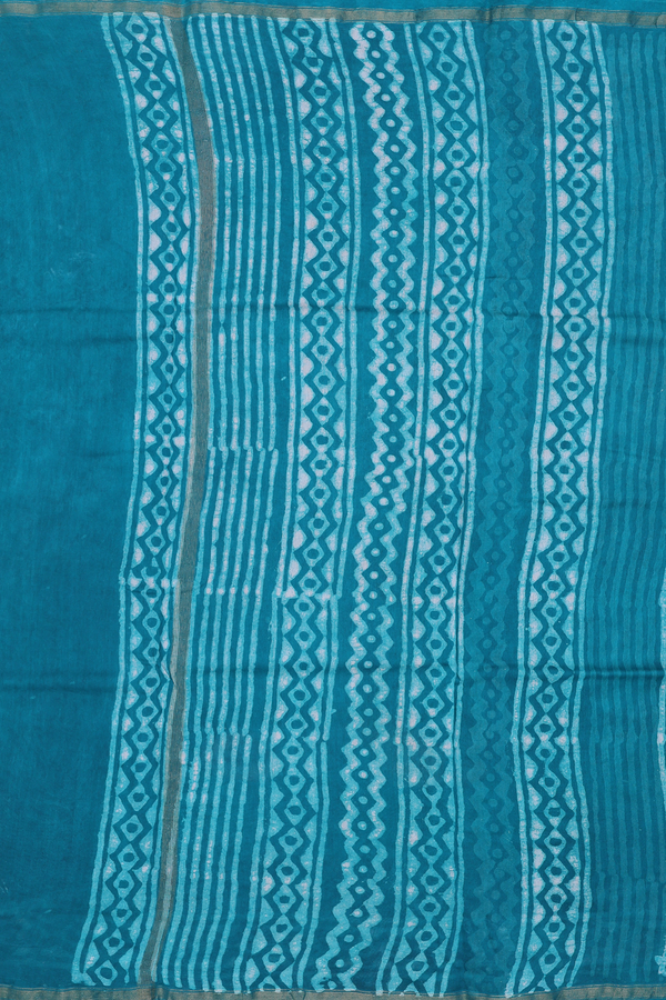 Chanderi Cotton Saree In Teal Green With Floral Buttas