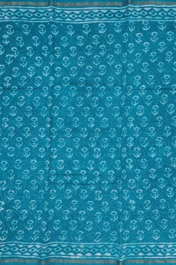 Chanderi Cotton Saree In Teal Green With Floral Buttas