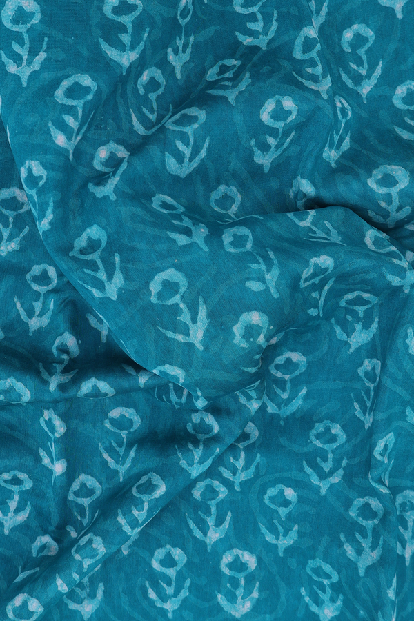 Chanderi Cotton Saree In Teal Green With Floral Buttas