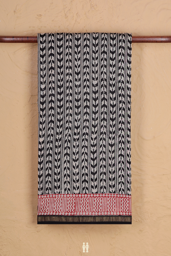 Chanderi Cotton Saree In Black And White With Printed Design