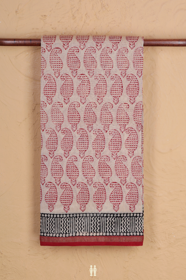 Chanderi Cotton Saree In Cream Color With Printed Design