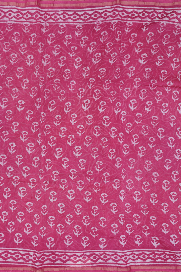 Chanderi Cotton Saree In Pink With Floral Printed Design