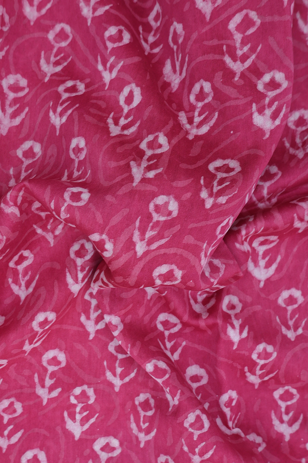 Chanderi Cotton Saree In Pink With Floral Printed Design