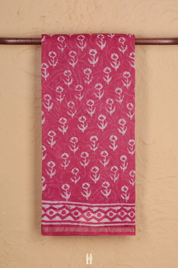 Chanderi Cotton Saree In Pink With Floral Printed Design