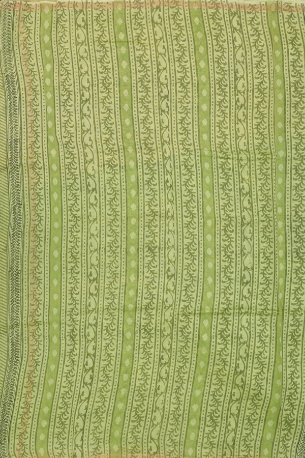 Chanderi Cotton Saree In Green With Checks Design