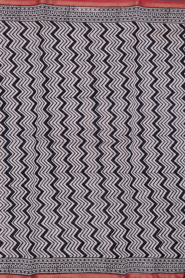 Chanderi Cotton Saree In Cream Color With Chevron Design