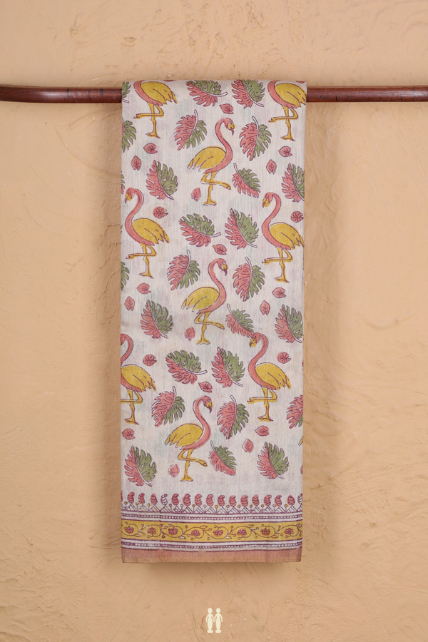 Mangalagiri Cotton Saree In Off White With Printed Design