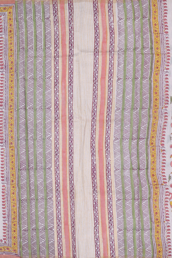 Mangalagiri Cotton Saree In Off White With Printed Design