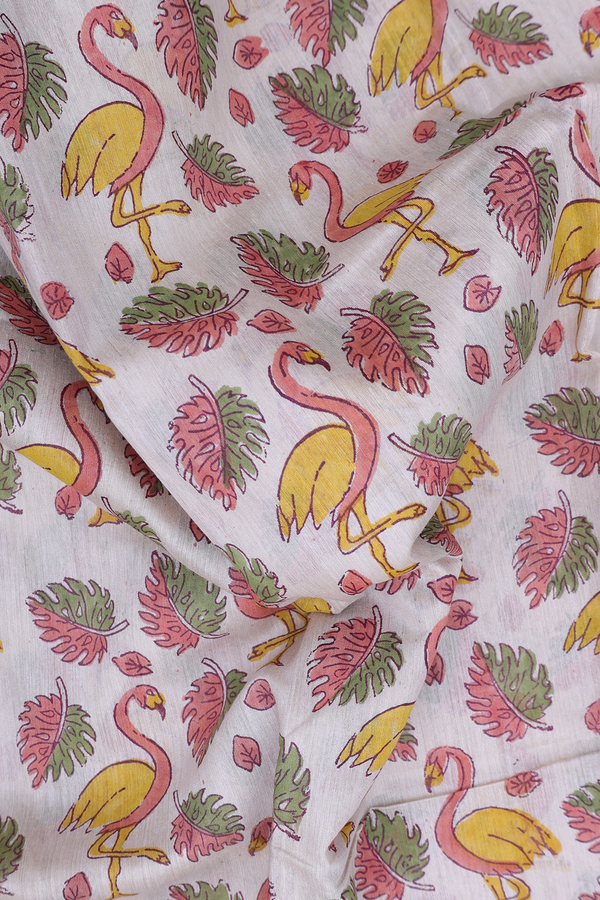 Mangalagiri Cotton Saree In Off White With Printed Design