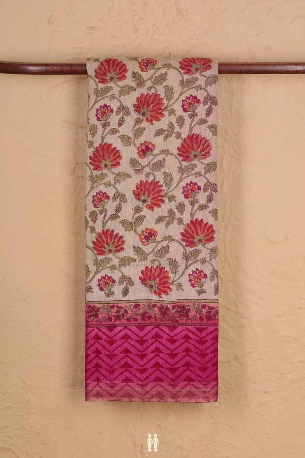 Mangalagiri Cotton Saree In Light Brown With Floral Design