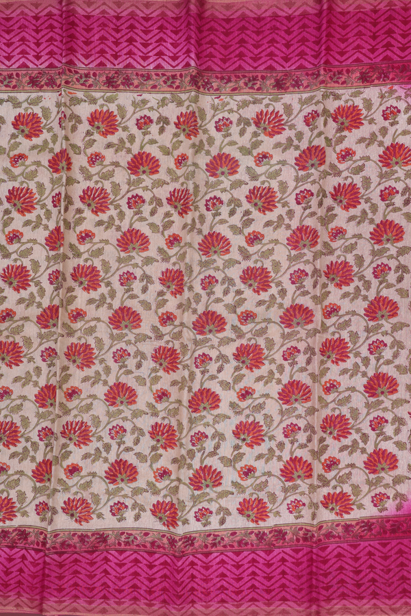 Mangalagiri Cotton Saree In Light Brown With Floral Design
