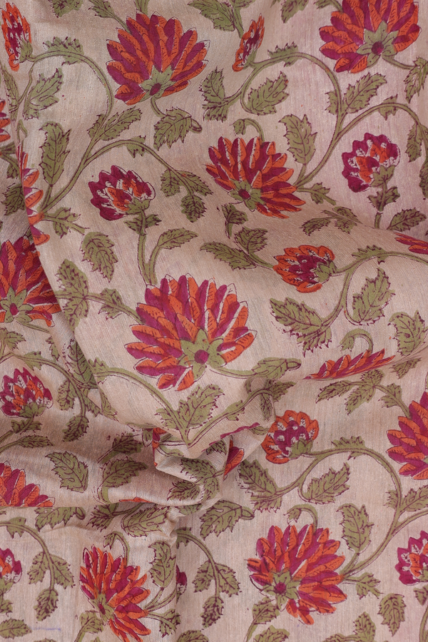 Mangalagiri Cotton Saree In Light Brown With Floral Design