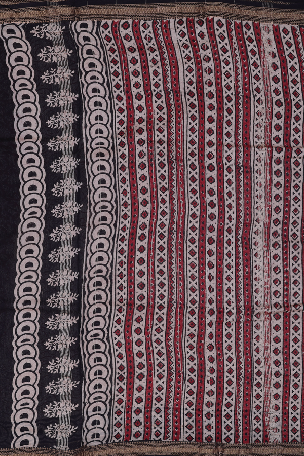 Chanderi Cotton Saree In Red With Paisley Printed Design