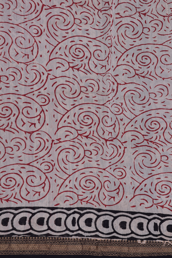 Chanderi Cotton Saree In Red With Paisley Printed Design
