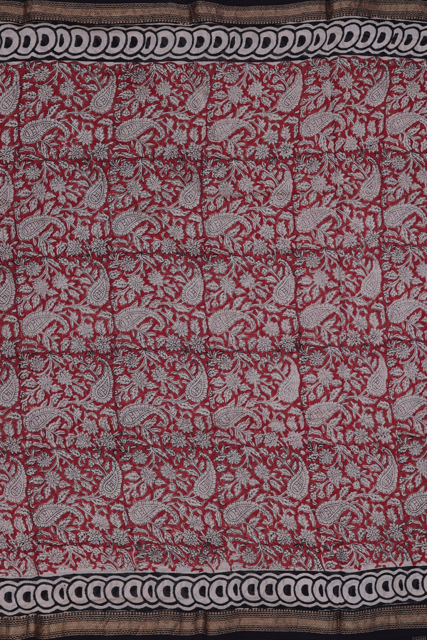 Chanderi Cotton Saree In Red With Paisley Printed Design