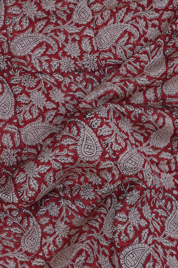 Chanderi Cotton Saree In Red With Paisley Printed Design