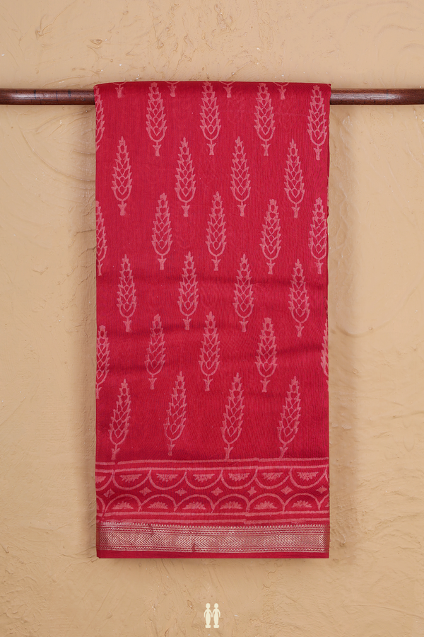 Chanderi Cotton Saree In Red With Printed Design