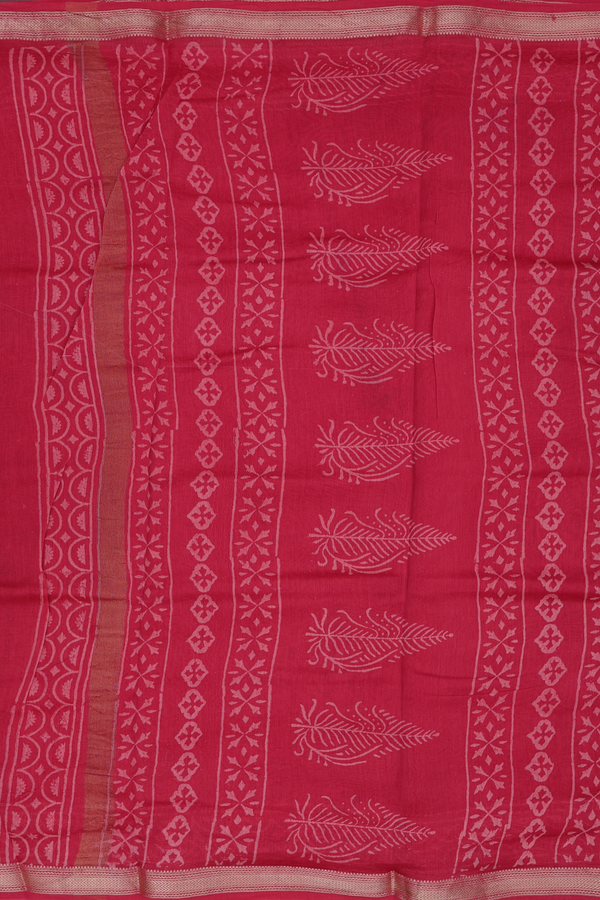 Chanderi Cotton Saree In Red With Printed Design