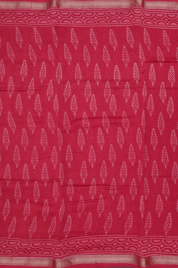 Chanderi Cotton Saree In Red With Printed Design