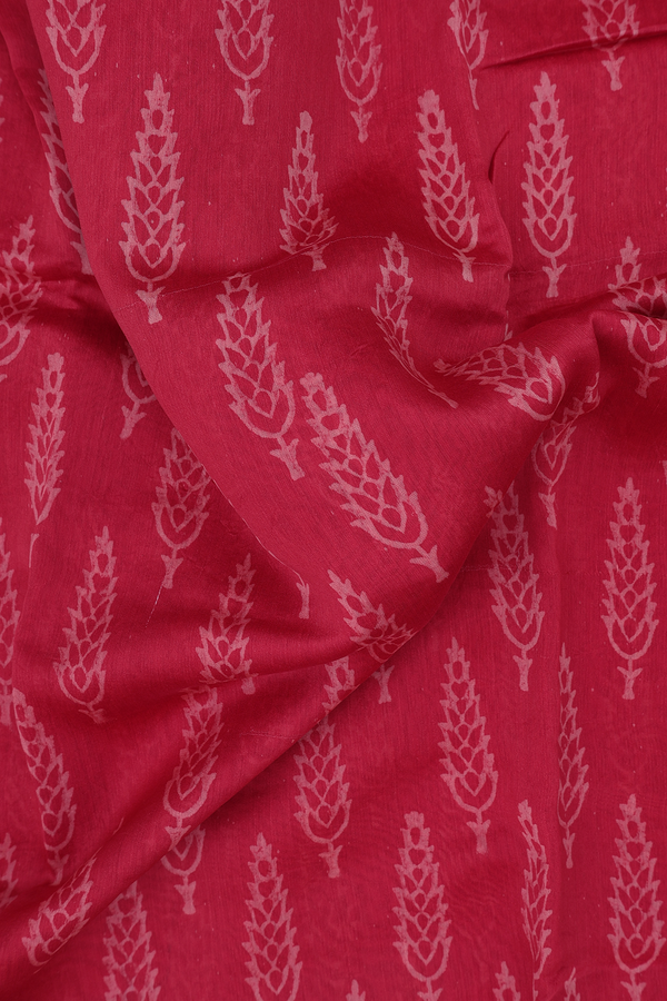 Chanderi Cotton Saree In Red With Printed Design
