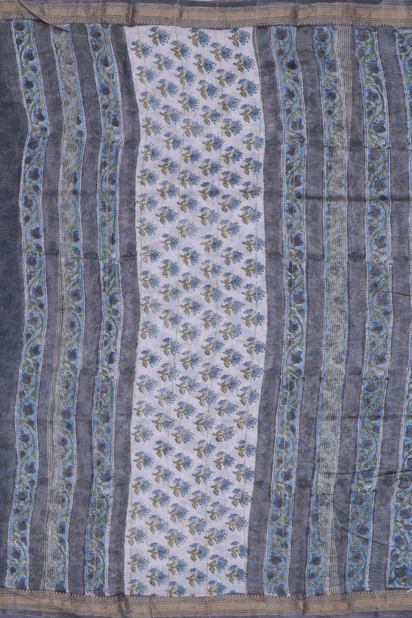 Chanderi Cotton Saree In Grey With Floral Printed Design