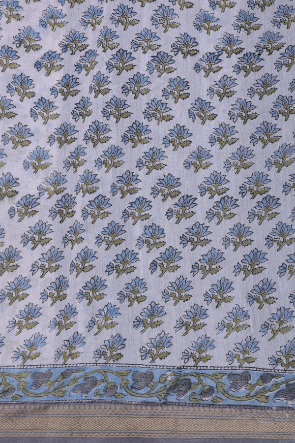 Chanderi Cotton Saree In Grey With Floral Printed Design