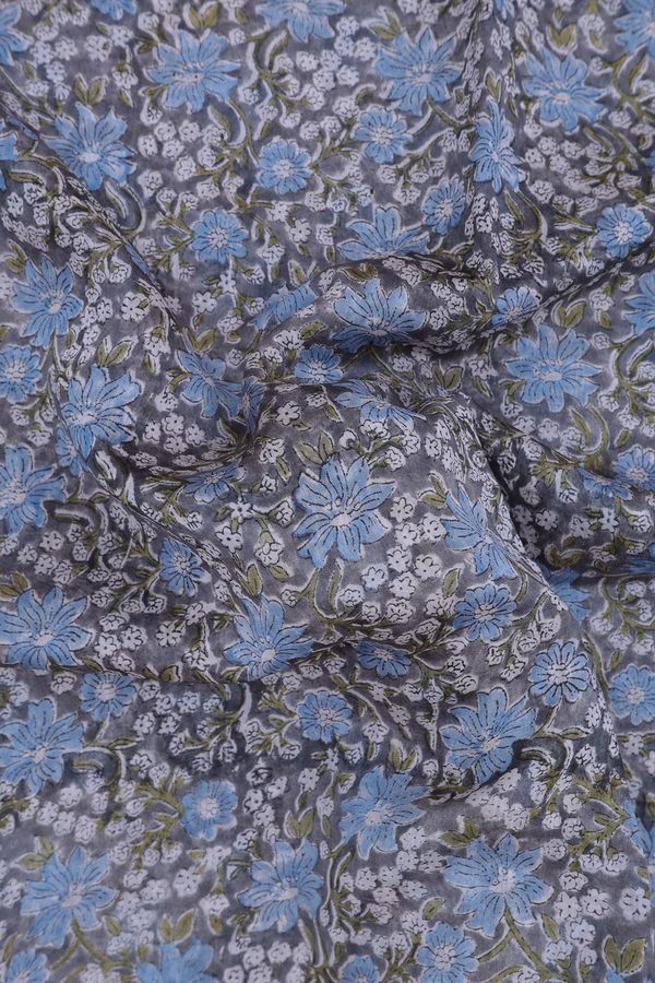 Chanderi Cotton Saree In Grey With Floral Printed Design