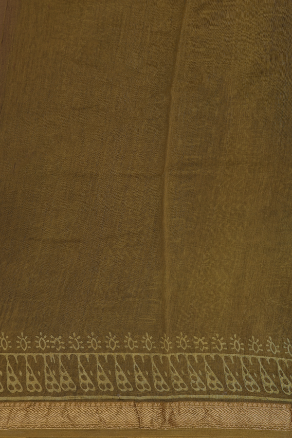 Chanderi Cotton Saree In Greenish Brown With Printed Design