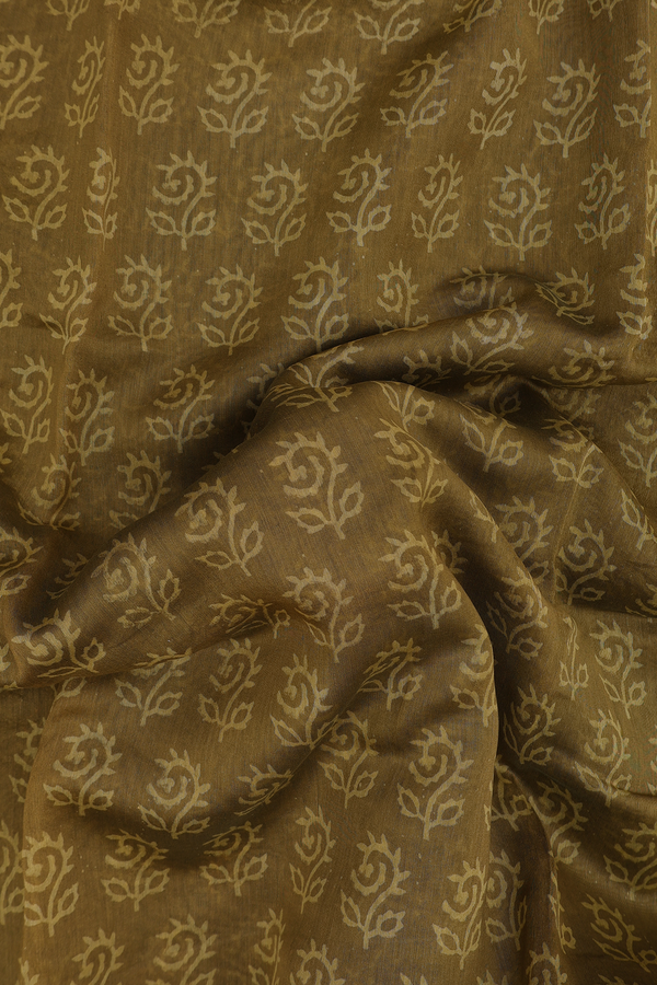Chanderi Cotton Saree In Greenish Brown With Printed Design