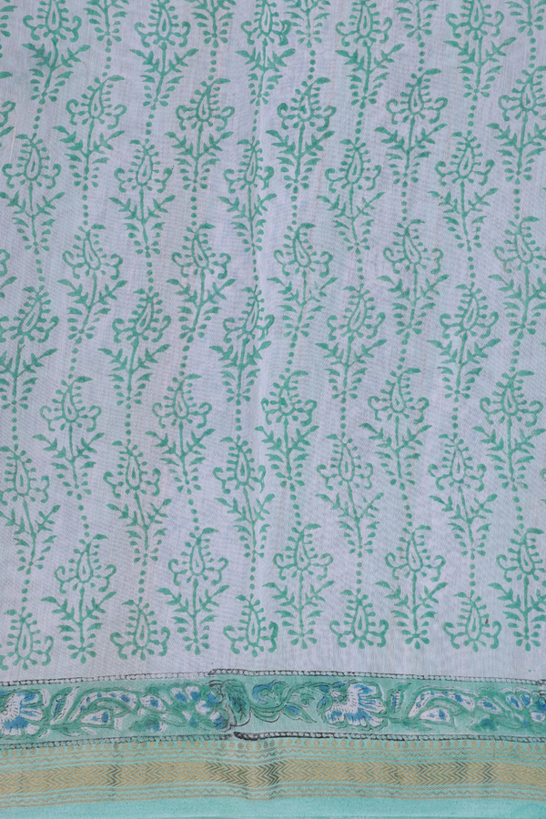 Chanderi Cotton Saree In Seafoam Green With Floral Design