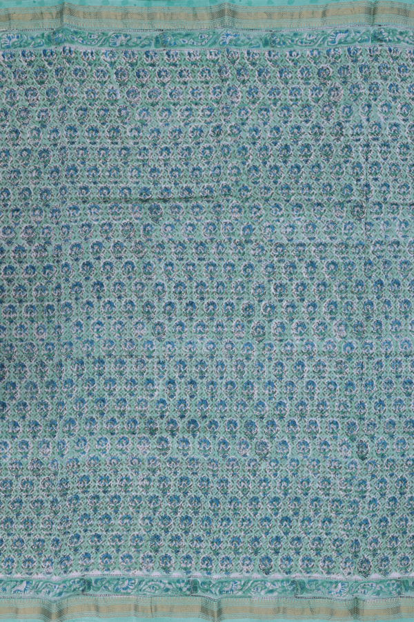 Chanderi Cotton Saree In Seafoam Green With Floral Design