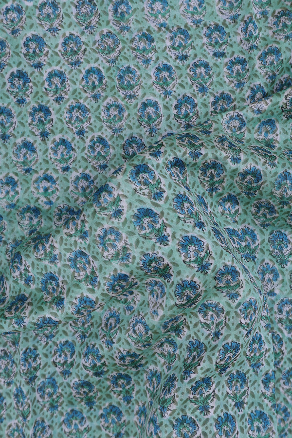 Chanderi Cotton Saree In Seafoam Green With Floral Design