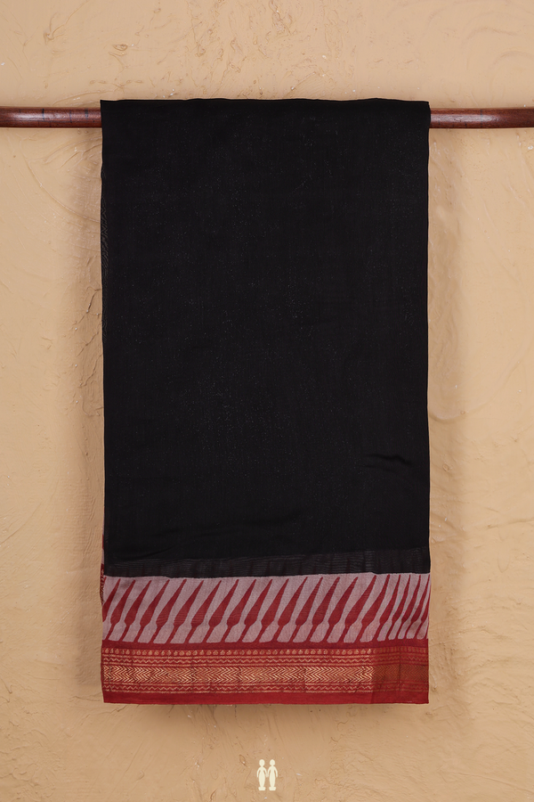 Chanderi Cotton Saree In Black With Contrast Border