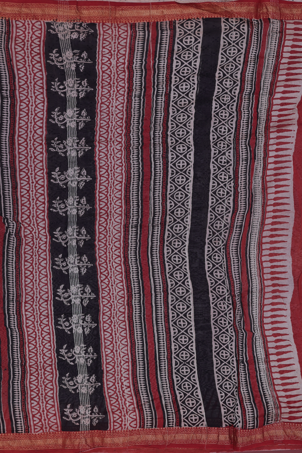 Chanderi Cotton Saree In Black With Contrast Border