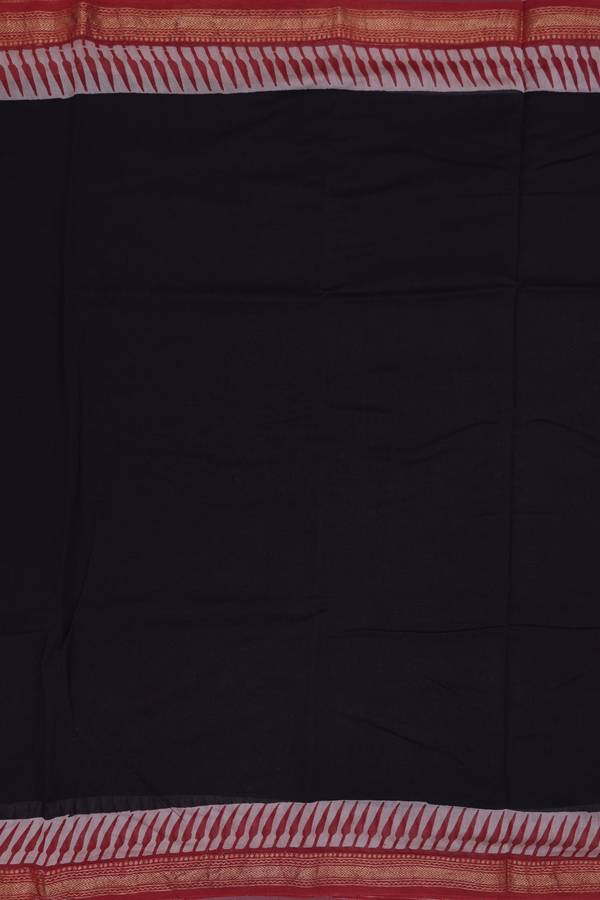 Chanderi Cotton Saree In Black With Contrast Border