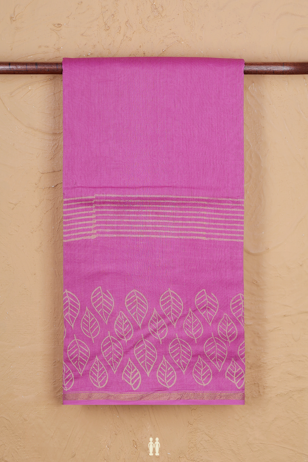 Chanderi Cotton Saree In Lavender Pink With Leaf Border