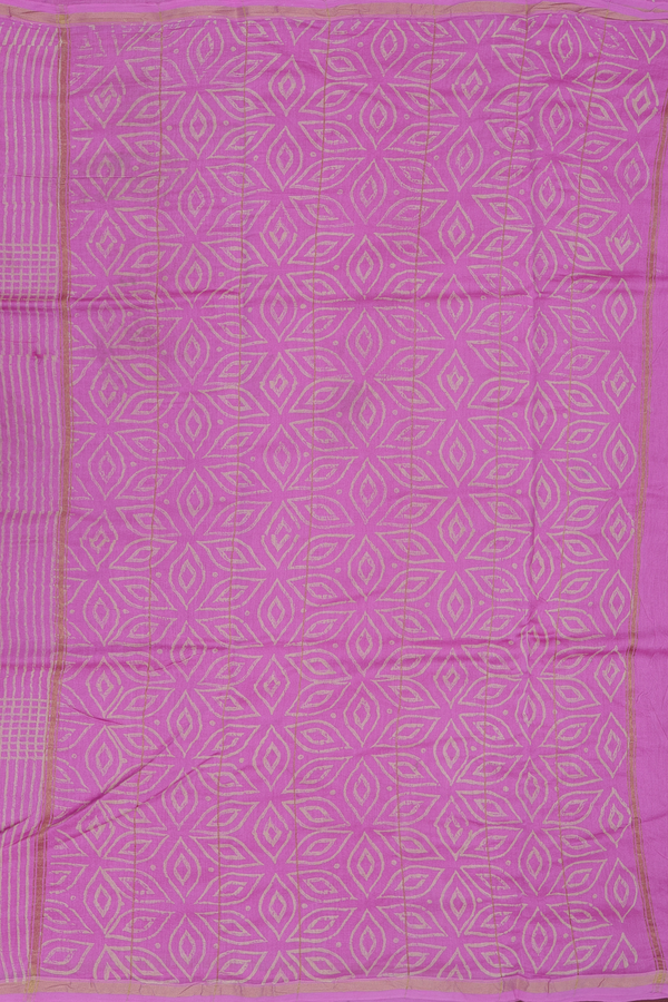 Chanderi Cotton Saree In Lavender Pink With Leaf Border